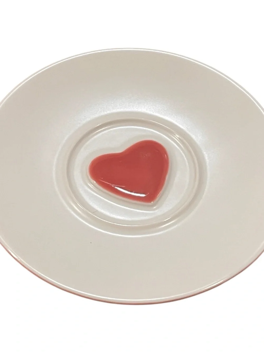 Starbucks White Saucer with Coral Pink Heart Accent